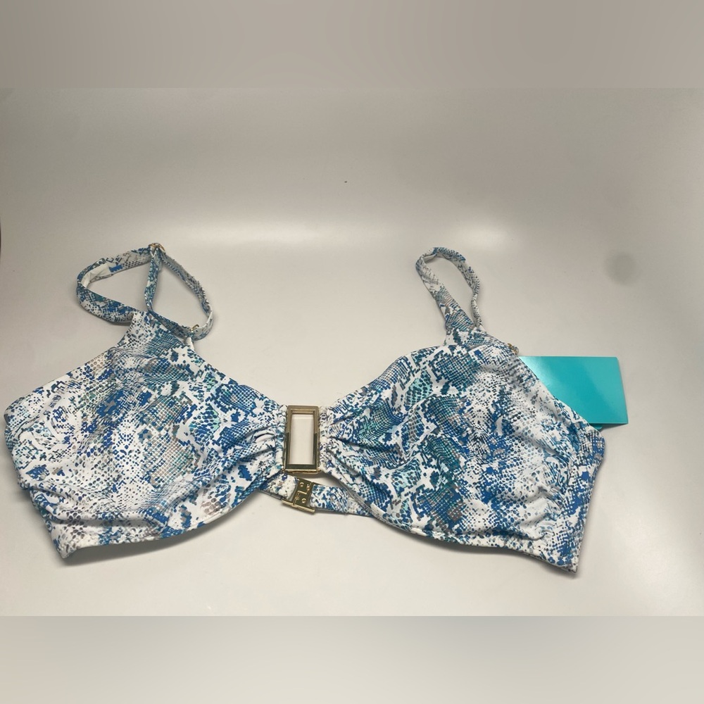 Blue and White Snakeskin Bikini Top